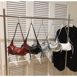 Collection of retro glossy leather underarm bags in red black silver and blue colors