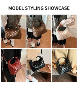 Quilted diamond stitch hobo bags in multiple colors shown on models for styling