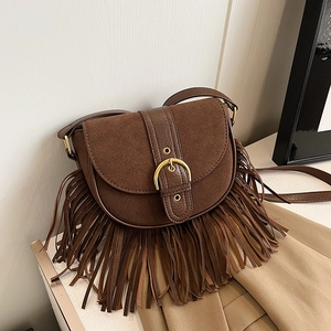 Retro Casual Women Shoulder Bag PU Leather Fringe Saddle Bag Fashion Tassel Crossbody Bag Vintage Autumn Winter Handbag