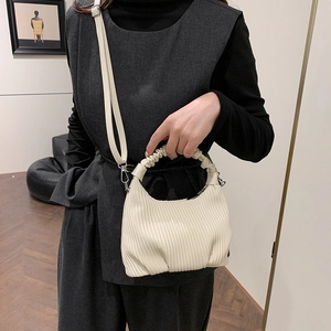 Chic pleated cream handbag for women with scrunchie handle and adjustable crossbody strap