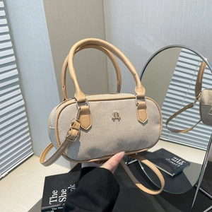 Women Mini Boston Bag Woven Texture PU Leather Shoulder Bag With Adjustable Strap Metal Logo Elegant Pillow Bag Handbag