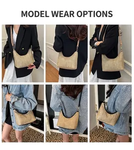 Détails du sac hobo tissé en paille avec des lanières en cuir noir et marron élégant