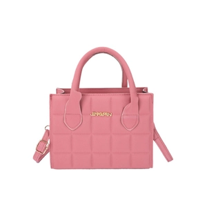 Pink quilted crossbody handbag for women with dual top handles and gold-tone hardware