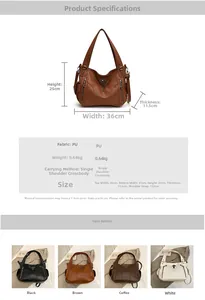 Size guide for large PU leather tote bag with dimensions 36x25x11.5 cm and strap info