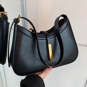 Sac Sous le Bras Rétro Minimaliste en Cuir PU pour Femme Sac à Épaule Hobo Croissant Avec Quincaillerie Dorée Main Mode Quotidienne
