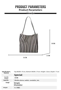 Detaillierte Größentabelle für den großen gestreiften Canvas-Shopper mit Maßen angezeigt