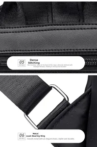 Detail of reinforced stitching and high-gloss silver metal rings on a black leather backpack