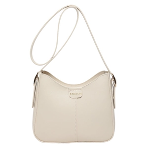 Sac seau minimaliste en cuir synthétique beige avec boucle en métal doré ajustable