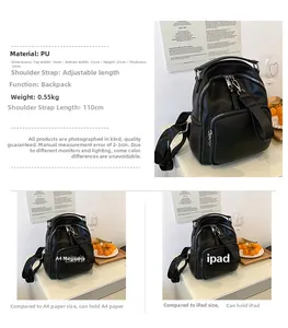 Detailed dimensions of the black pebbled PU leather backpack with size and capacity specs