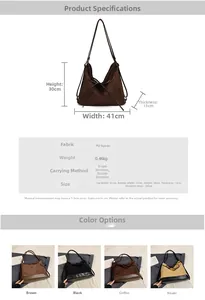 Detailed size specifications for large PU frosted tote showing 41cm width and strap detail