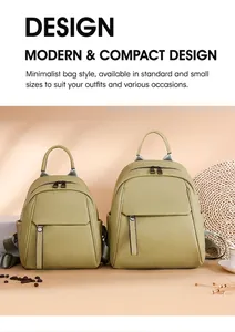 Litchi pattern olive green leather backpacks in two sizes with sleek matte finish