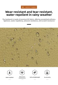 Detailed macro view of water-resistant ginger PU leather with pebble grain texture