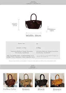 Detailansicht der Vintage-Beuteltasche aus mattem PU-Leder mit Farbauswahl und Maßen