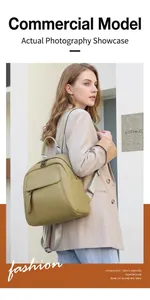 Fashionable avocado green soft leather backpack with sleek teardrop design and adjustable straps