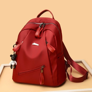 Women Fashion Nylon Backpack Multi-Pocket Lightweight Travel Casual Rucksack For School Ladies Bag With Bear Pendant