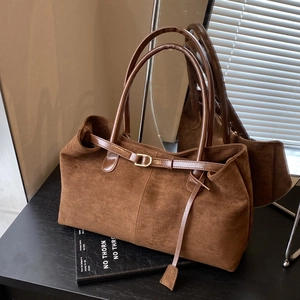 Vintage Frosted PU Suede Texture Large Capacity Tote Bag Minimalist Underarm Shoulder Handbag Women Commuter