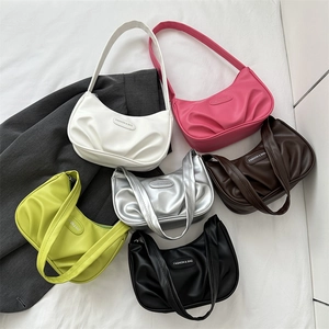 Sac Sous le Bras Plissé à la Mode pour Femmes Sac Hobo en Cuir PU Sac Baguette Mode Sac à Bandoulière Couleur Unie Sac Croissant