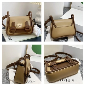 Détails du sac à main rétro bicolore avec broderie de chien et pendentif en peluche