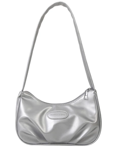 Sac sous le bras croissant argenté en cuir PU métallisé avec fine bandoulière réglable
