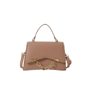 Pink box bag for women with trapezoid design and decorative gold chain strap detail