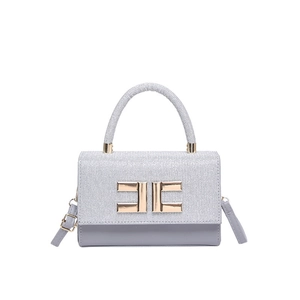 Damen-Handtasche in Hellblau und Silberglitzer mit goldenem Verschluss im Patchwork-Stil