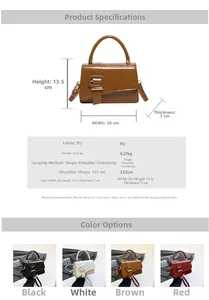 Detailed dimension guide for the minimalist PU leather square handbag showing measurements