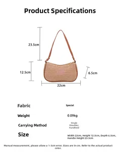 Tabella delle taglie per la borsa in paglia con dimensioni 22x12,5x6,5cm e peso leggero