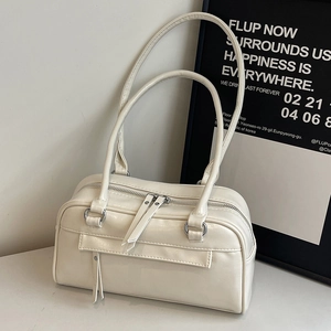 Women Retro PU Leather Shoulder Bag Large Capacity Underarm Bag For Office Commute Fashion Boston Bag With Double Zipper