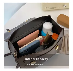 Macro view of the spacious inner compartment of the coffee leather backpack for women
