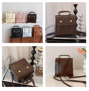 Detail view showing varied colors and textures of stylish faux leather backpacks for women