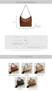 Detailed size chart and multi-color options for the minimalist PU leather hobo bucket bag
