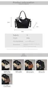 Tableau des tailles et options de couleurs pour sac seau en cuir texturé avec foulard