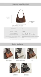 Detailed view of vintage pleated PU underarm bag with dimensions 30x22x10cm shown