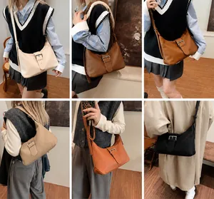 Detailed views of pleated dumpling bags in six colors including beige and coffee brown