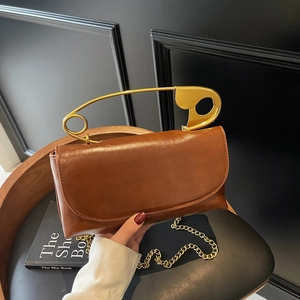 Bolso Bandolera Pequeño Cuadrado Para Mujer Asa De Alfiler De Seguridad Dorado Grande Cuero PU Cadena De Metal