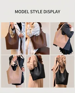 Collage de grands sacs cabas tressés en similicuir marron, beige et noir élégants
