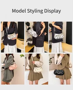 Collage de sacs à bandoulière avec chaîne de perles portés en scènes de vie réelle