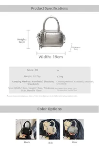 Detail showing high-quality PU leather texture and dimensions 19x12x8cm of the small bag