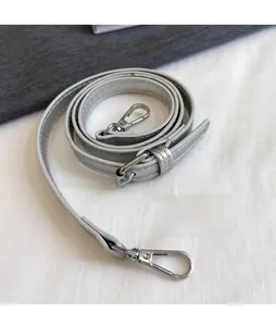 Bandoulière réglable en cuir PU gris argenté avec mousquetons métalliques pour sacs