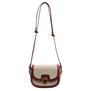 Sac bandoulière rétro en toile et cuir marron avec boucle en métal doré vintage