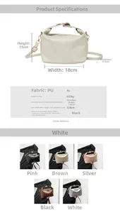 Spécifications de taille pour le sac bandoulière en cuir PU de 18 cm et options de couleurs