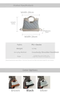 Spécifications de taille pour sac à bandoulière en denim matelassé avec anse PU