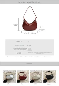 Detaillierte Maße und Spezifikationen dieser minimalistischen Hobo-Schultertasche aus PU
