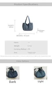 Detaillierte Maße für die große Nylon-Tragetasche mit 47cm Breite und 0,21kg Gewicht