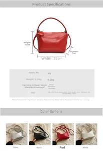 Detailed size specifications for minimalist PU leather handbag with color options