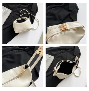 Vues détaillées du sac bandoulière crème avec surpiqûres carrées et boucles dorées