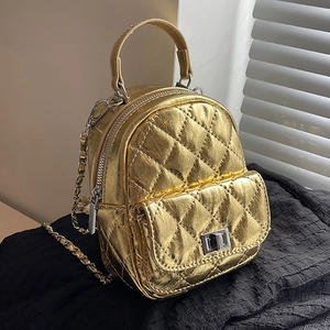 Fashion Women Quilted Rhombic Mini Backpack PU Leather Chain Travel Shoulder Bag Handbag Mini Bookbag Casual Decor Bag