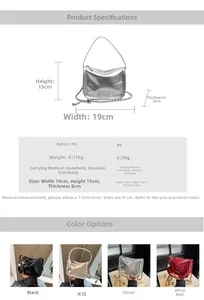 Guide des tailles montrant les dimensions 19x15x8cm pour ce sac à bandoulière chic