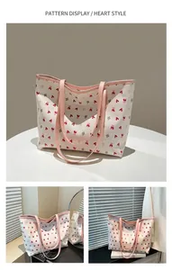 Détail du grand sac cabas blanc avec motifs d'ours roses et poignées latérales renforcées