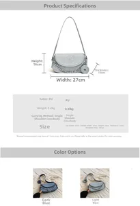 Detailed size specifications for women's PU leather shoulder bag with dimensions and straps